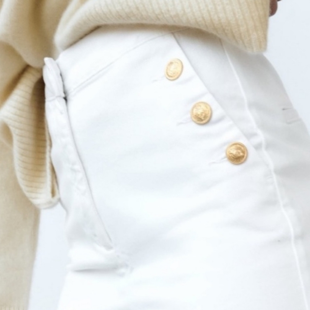 NWT Zara Gold Button Straight Leg White Jeans - Picture 6 of 11